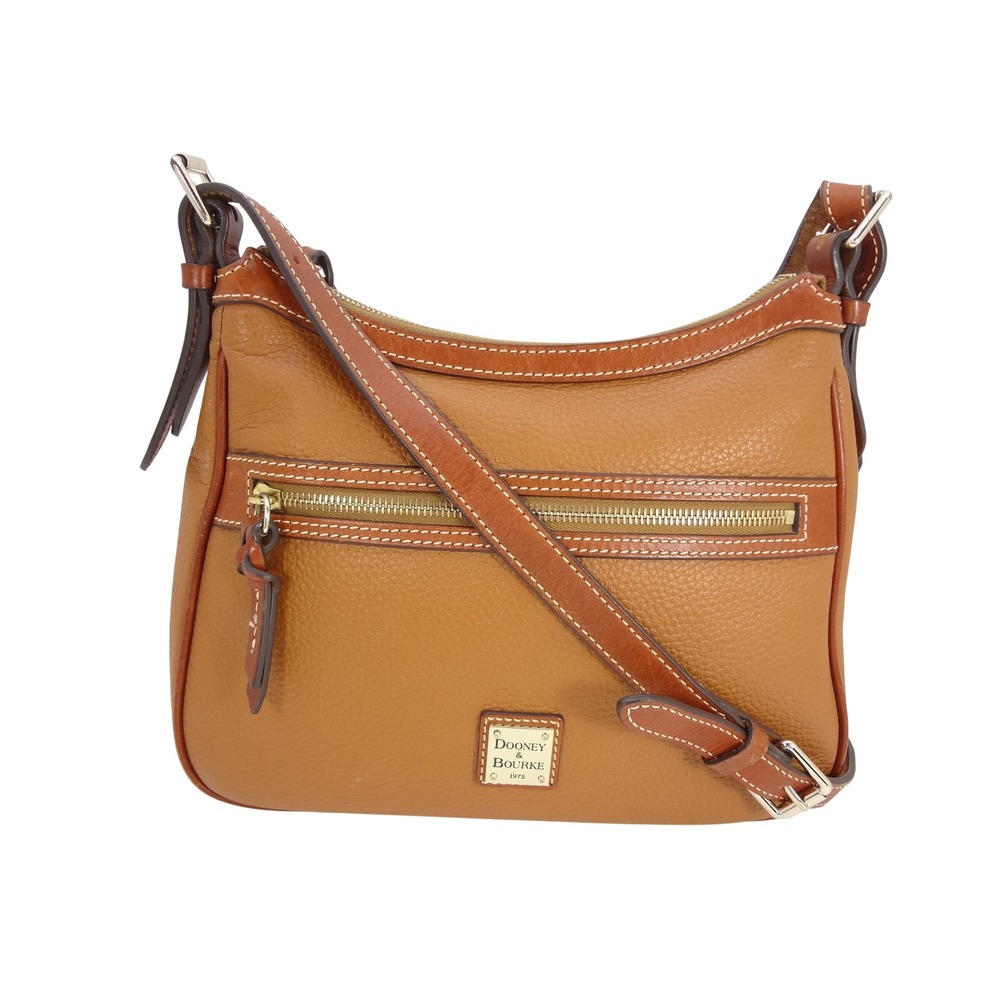 Dooney &‎ Bourke Pebbled Leather Crossbody Bag Tan Ginger Front Zip Pocket